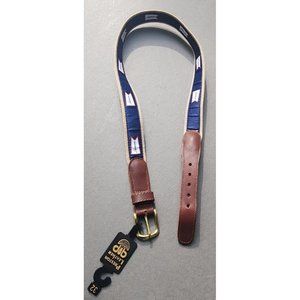 Nautical Belt Ribbon Leather Brass Buckle Preppy Nautical Size 32 Lyman Life